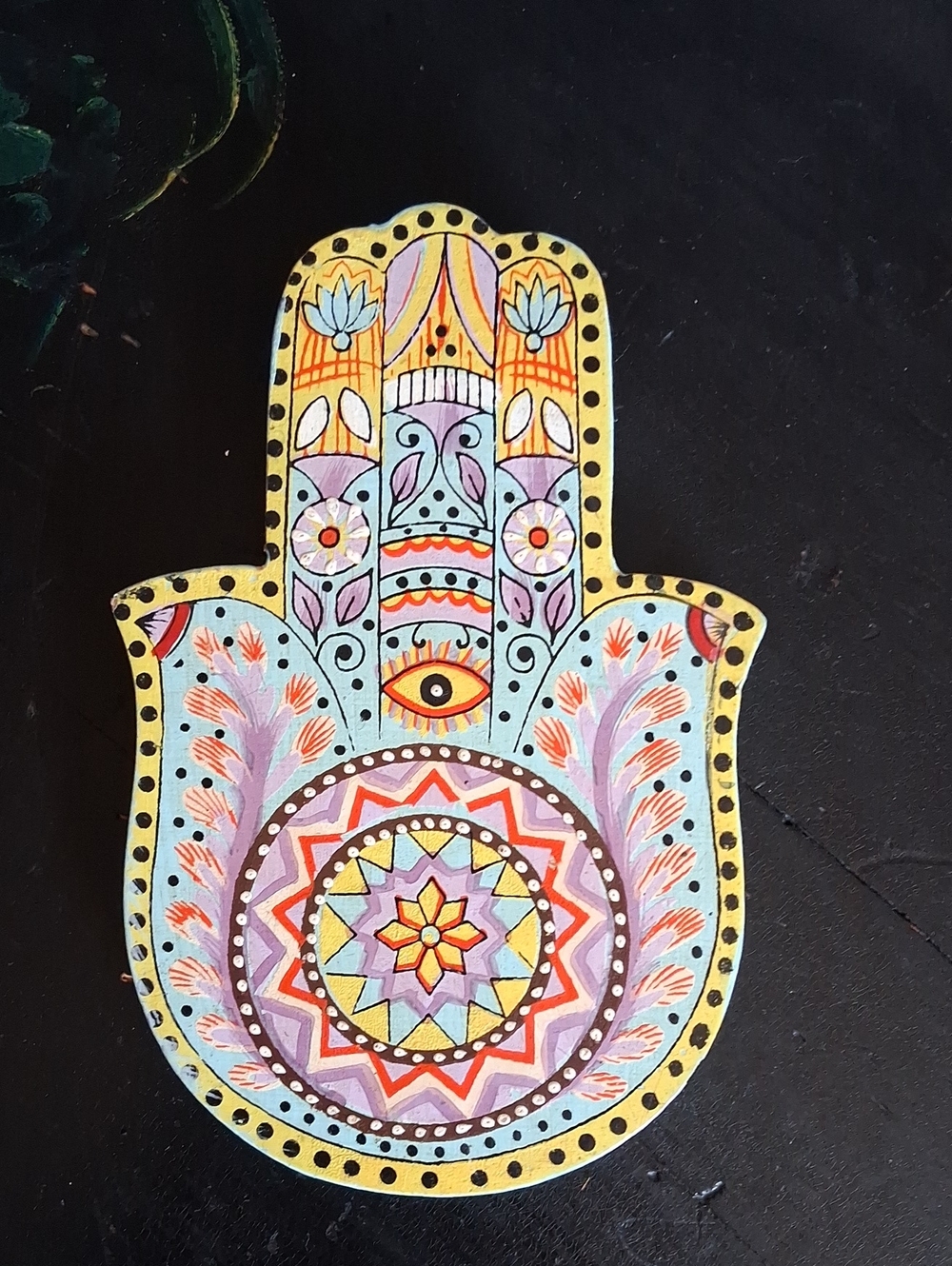 Hand-Painted Hamsa Wall Decor in Pastel Multicolor
